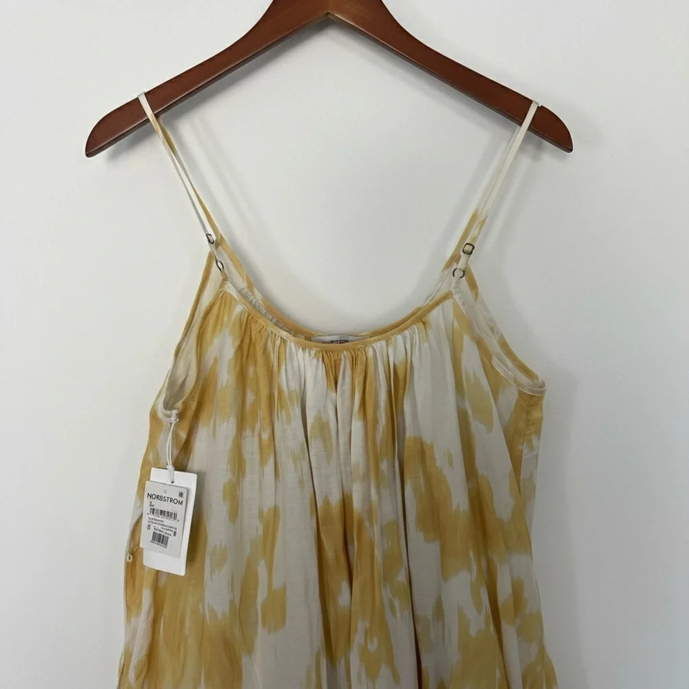 Nordstrom Silk Cotton Sun Dress Yellow White Maxi Pocket Boho Festival S - Picture 6 of 10